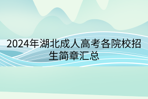 2024年湖北成人高考各院校招生簡章匯總